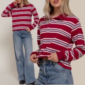 NWT Relaxed Fit Stripe Rugby Polo Shirt Top